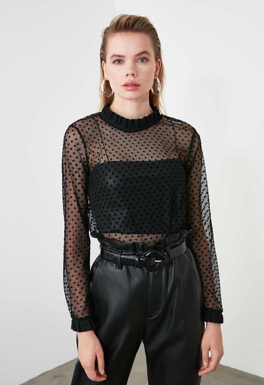 Trendyol - Polka dot tulle top - black