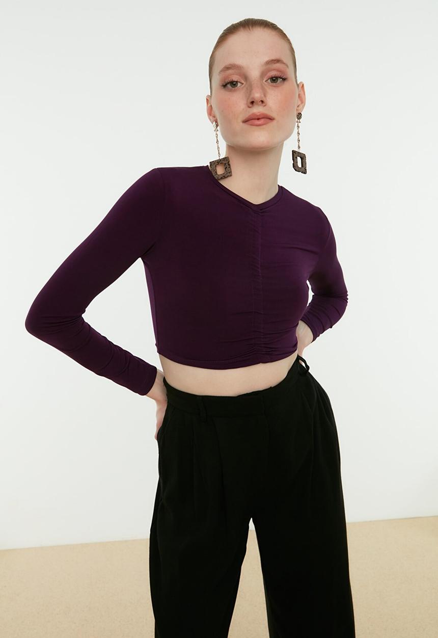 Trendyol - Pleated crop top - plum