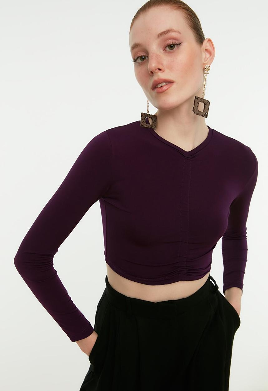 Trendyol - Pleated crop top - plum