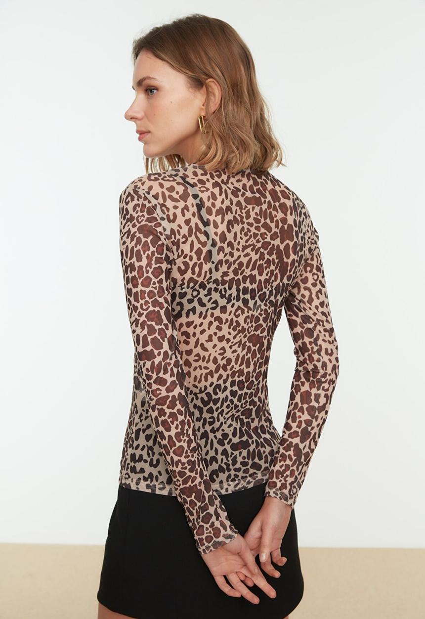 Trendyol - Leopard pattern tulle top - brown