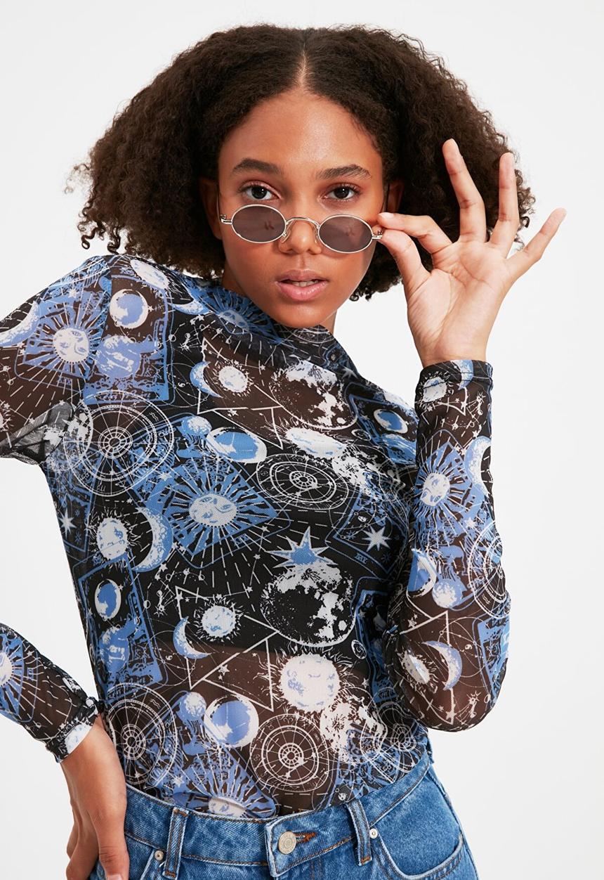 Trendyol - Pattern tulle top - navy