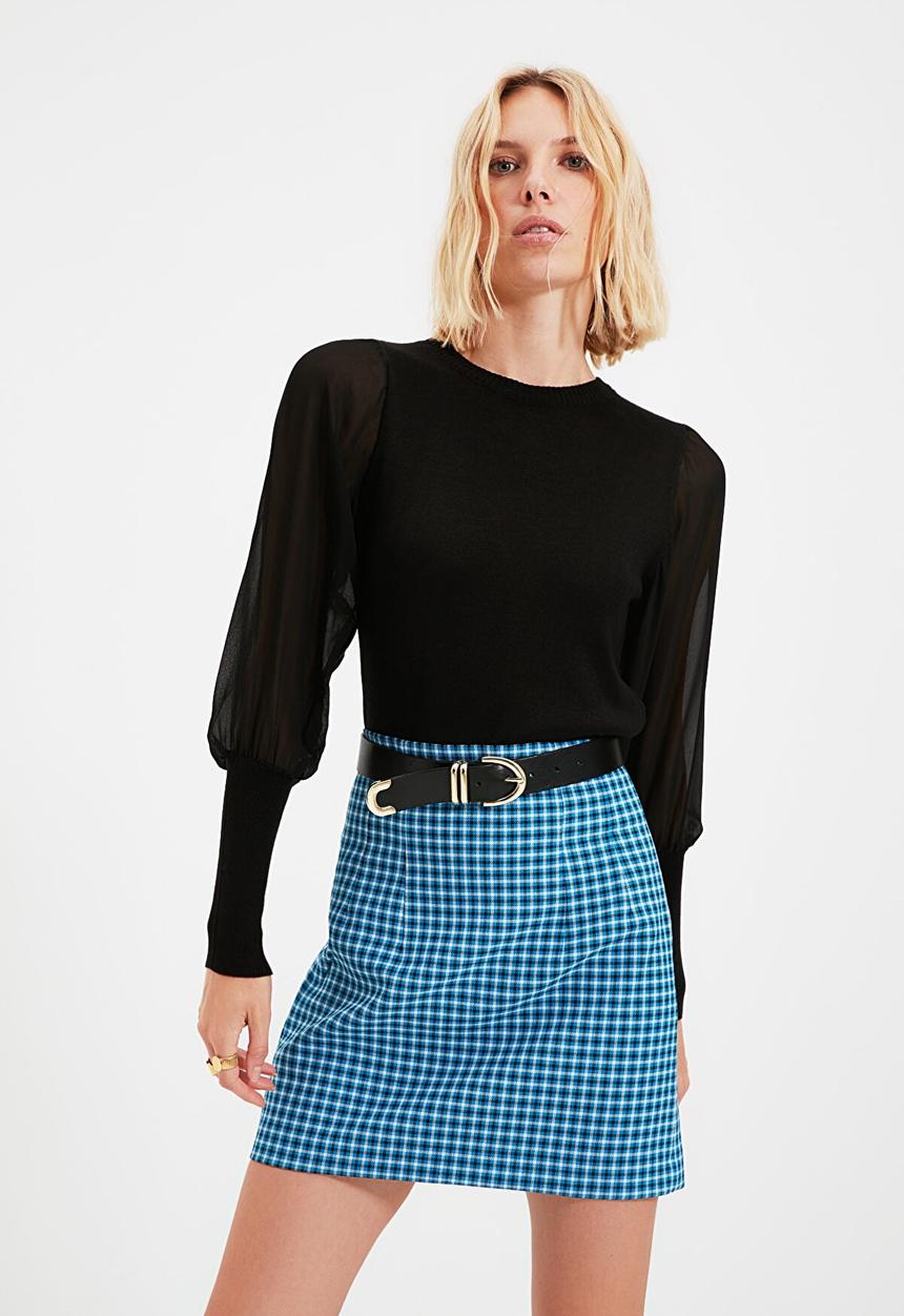 Trendyol - Tulle sleeves knit sweater - black