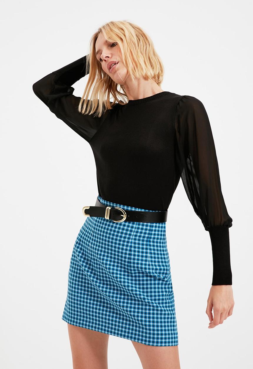 Trendyol - Tulle sleeves knit sweater - black