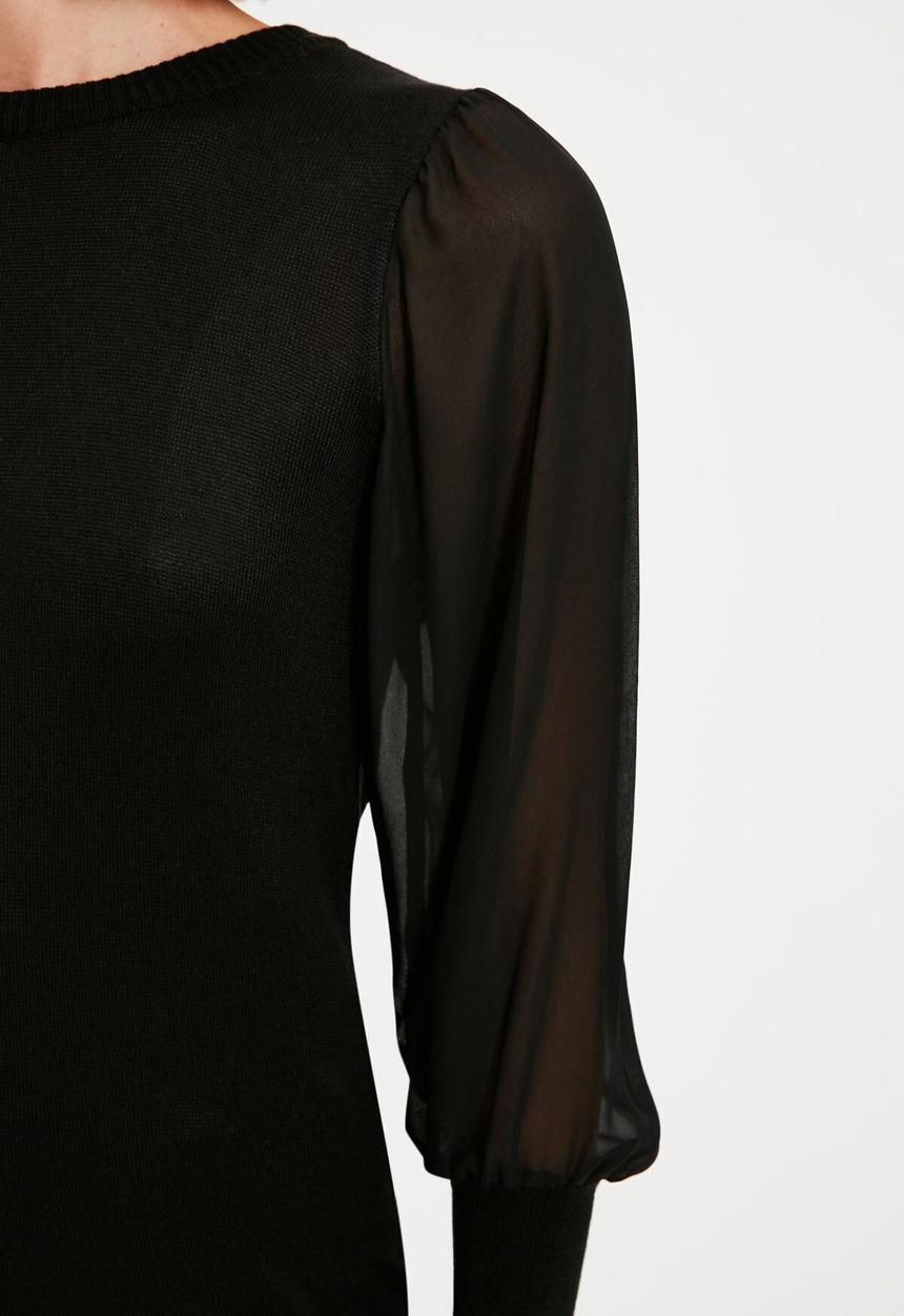 Trendyol - Tulle sleeves knit sweater - black