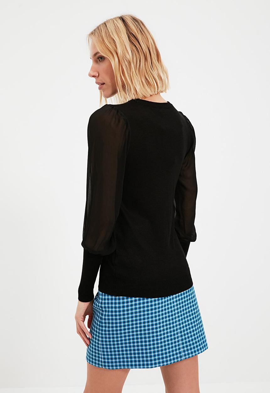 Trendyol - Tulle sleeves knit sweater - black