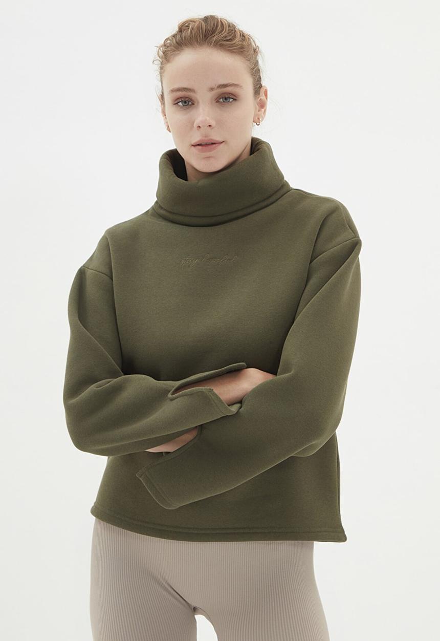 Trendyol - Stand collar loose ragged sweatshirt - khaki
