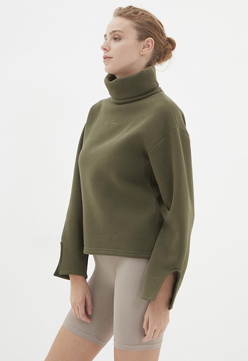 Trendyol - Stand collar loose ragged sweatshirt - khaki