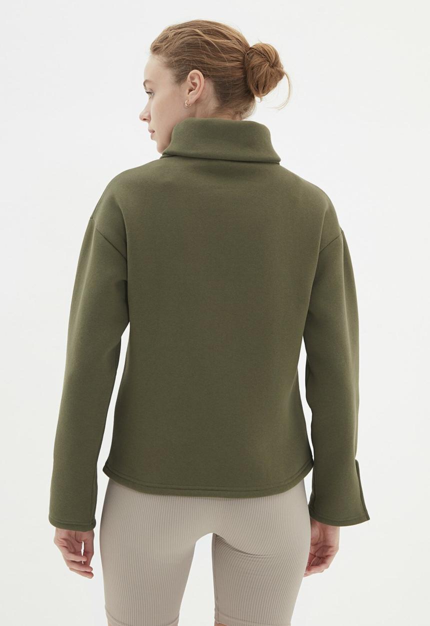 Trendyol - Stand collar loose ragged sweatshirt - khaki
