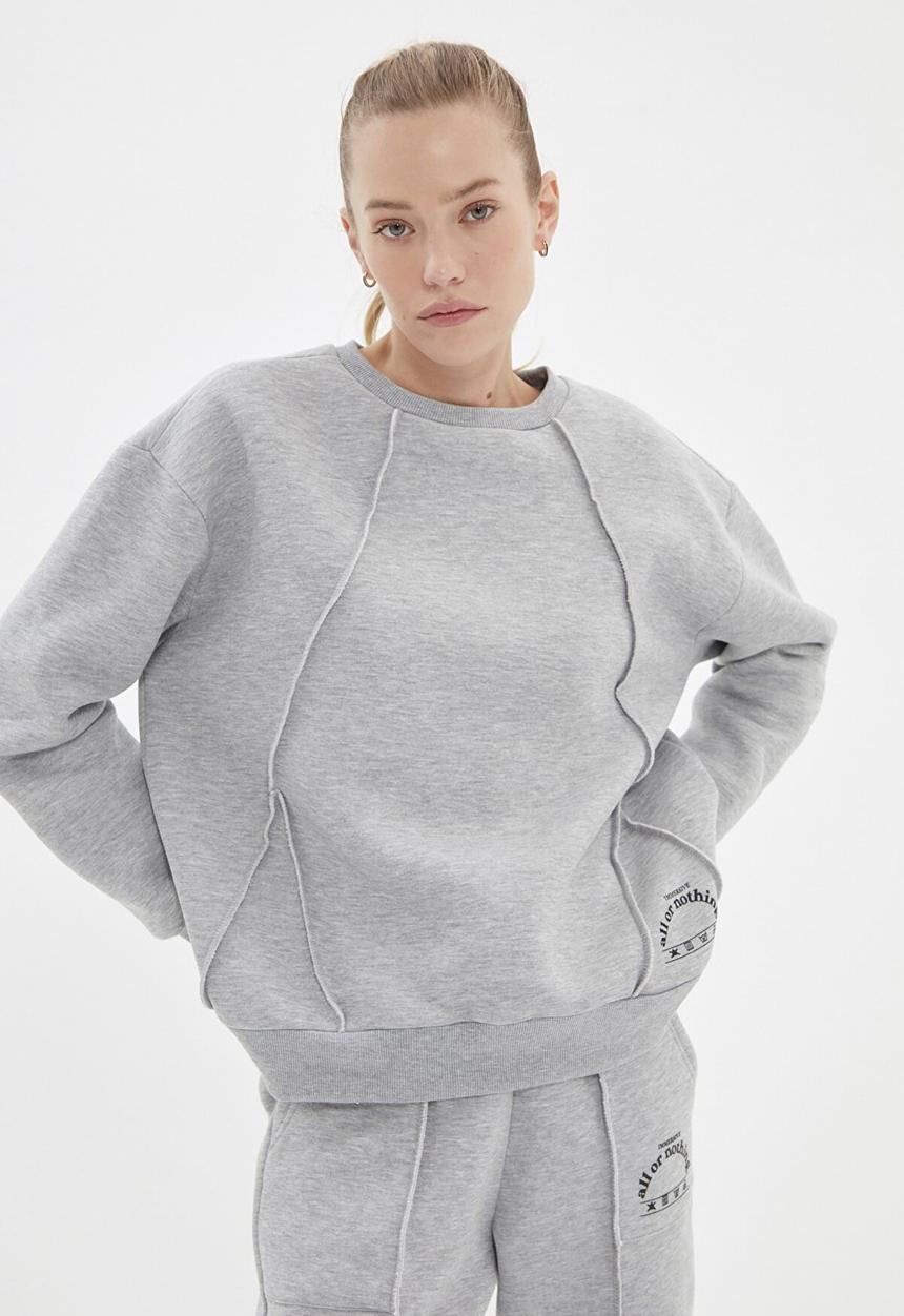 Trendyol - Loose stitch detail sport raised sweatshirt - grey
