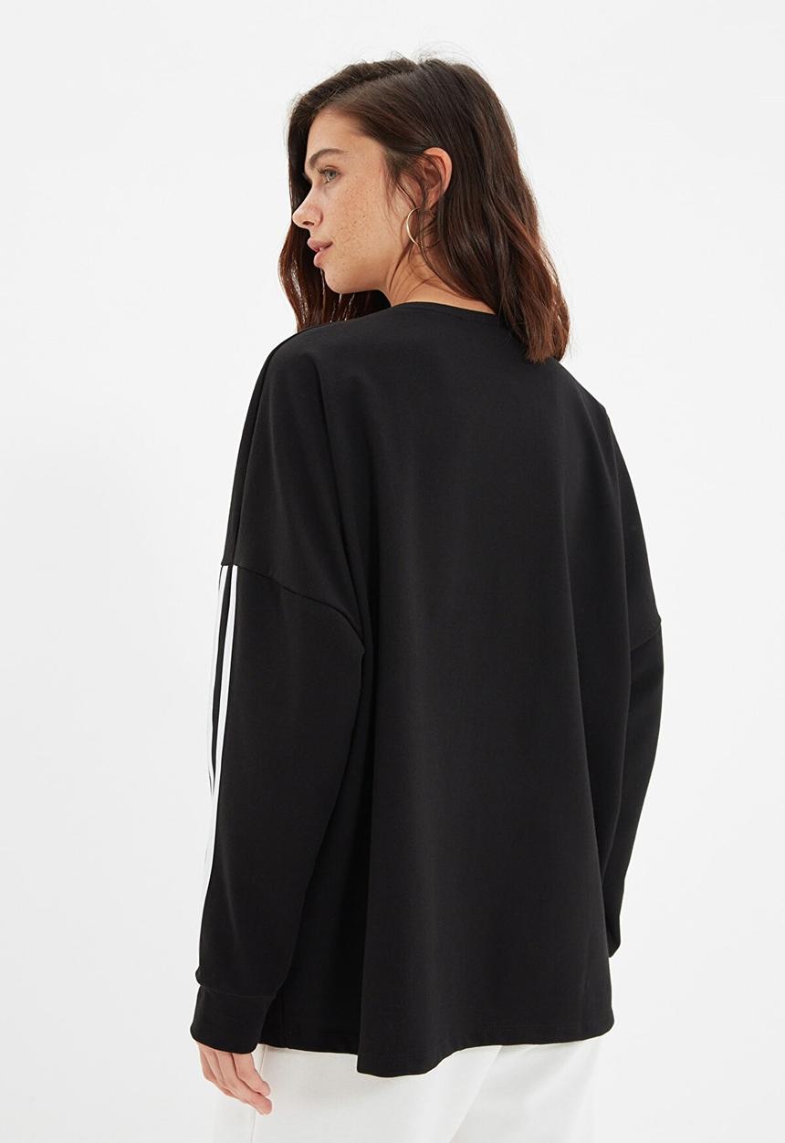 Trendyol - Striped long oversized thin sweatshirt - black