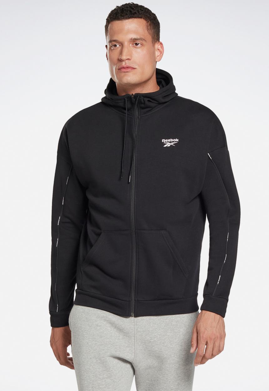 Reebok - Workout Ready Piping Zip-Up Sweatshirt -  Black