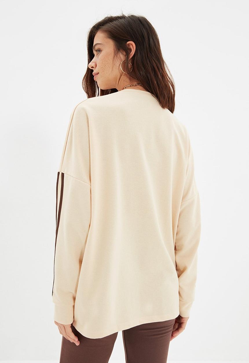 Trendyol - Striped long oversized thin sweatshirt - beige