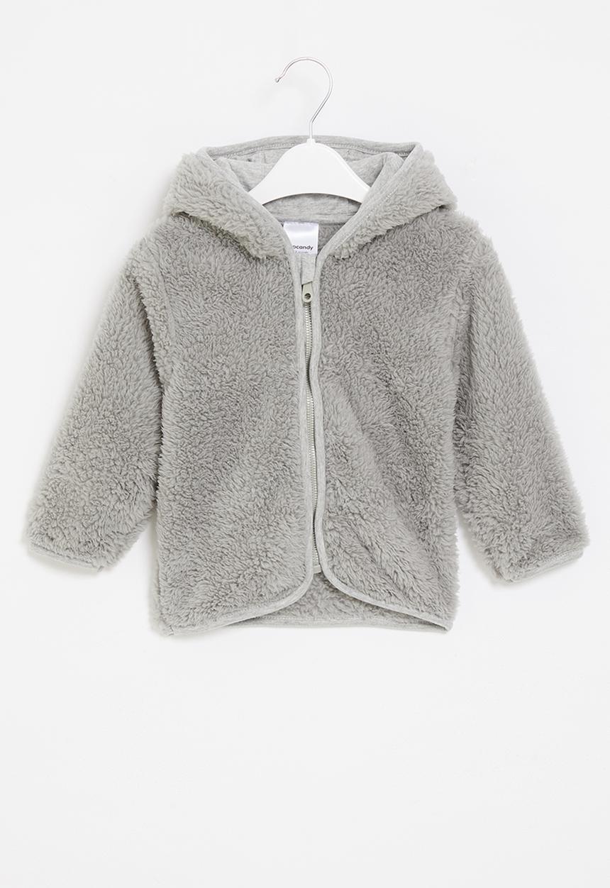 Pop Candy - Baby hooded teddy jacket - grey