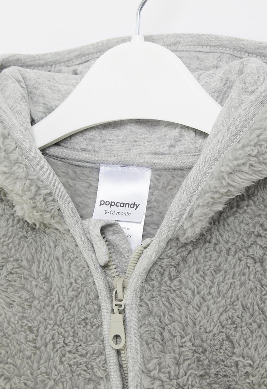 Pop Candy - Baby hooded teddy jacket - grey