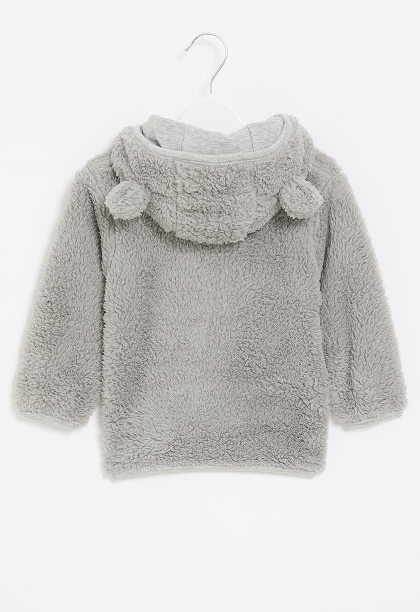 Pop Candy - Baby hooded teddy jacket - grey