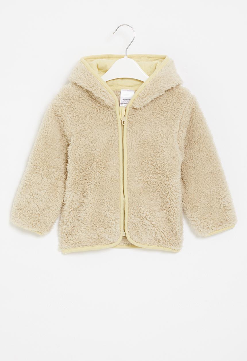 Pop Candy - Baby hooded teddy jacket - beige
