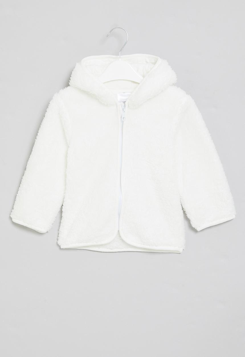 Pop Candy - Baby hooded teddy jacket - white