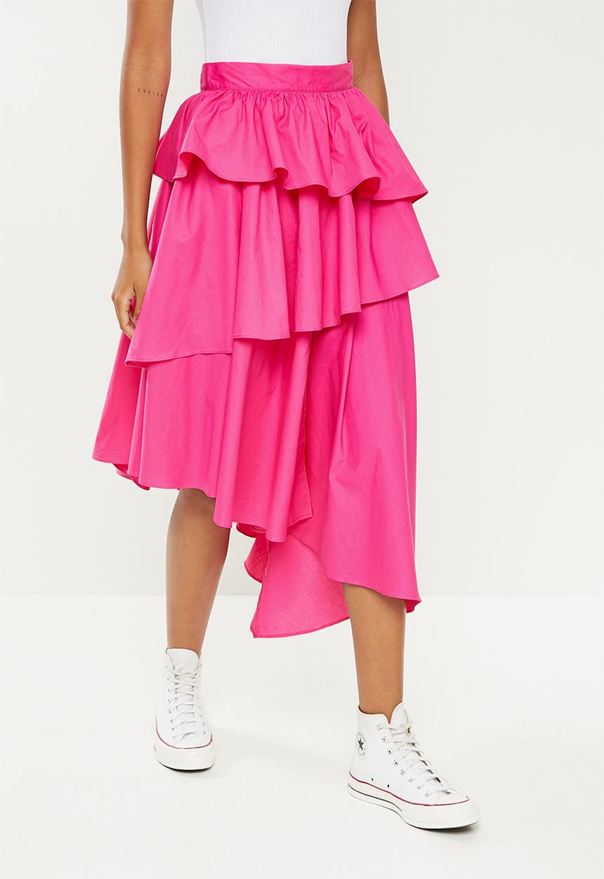 Glamorous - Frill tiered skirt - cerise
