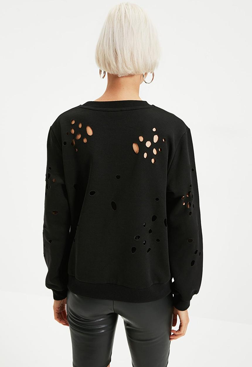 Trendyol - Laser cut detailed knitted thin sweatshirt - black