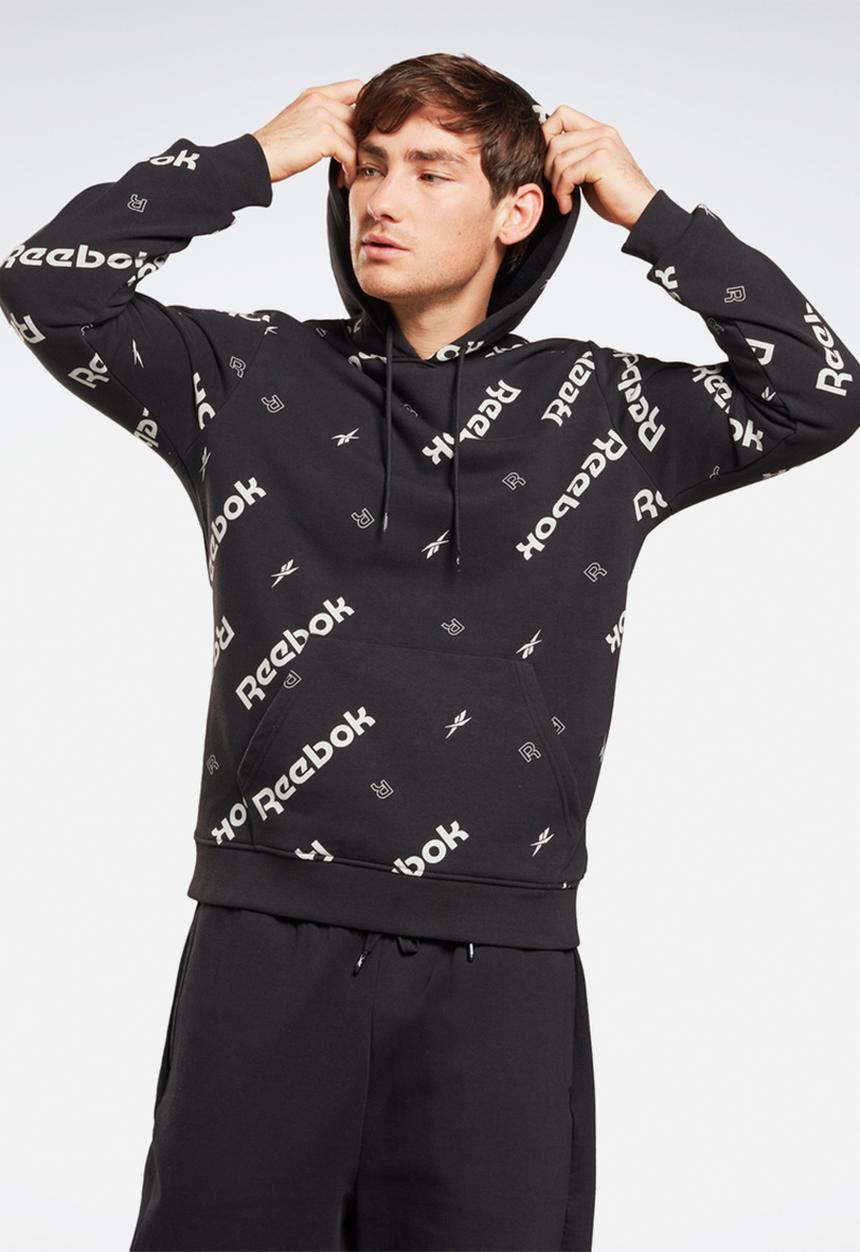 Reebok - ALL-OVER PRINT PULLOVER HOODIE - black