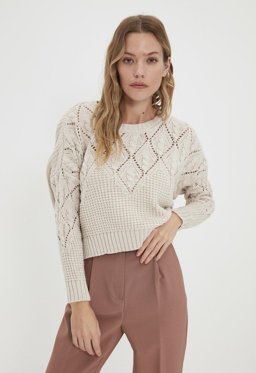 Trendyol - Openwork knitwear sweater - stone