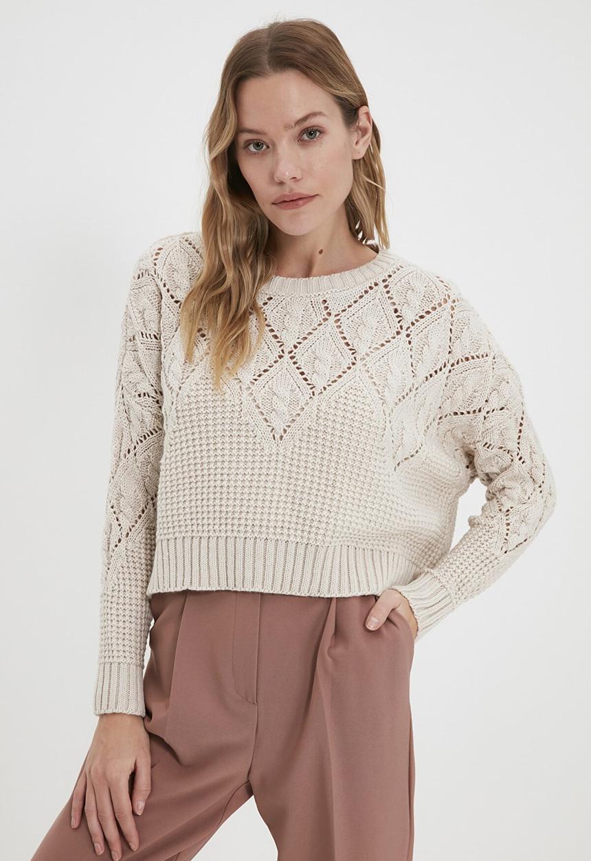 Trendyol - Openwork knitwear sweater - stone