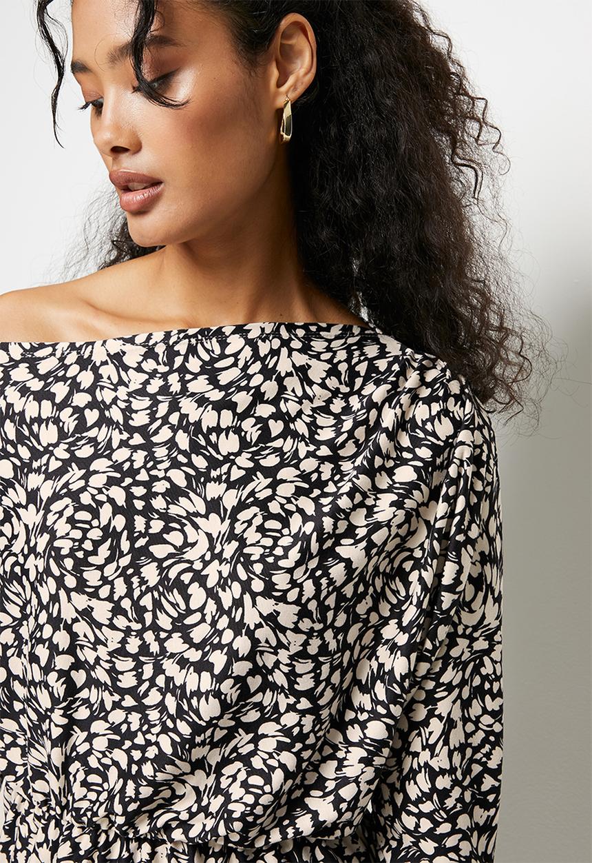 MILLA - Slash neck bodycon dress - black & ecru