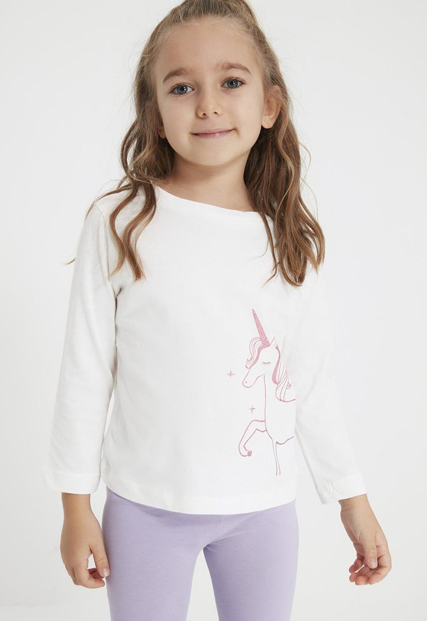 Trendyol - Girls unicorn printed tee - white