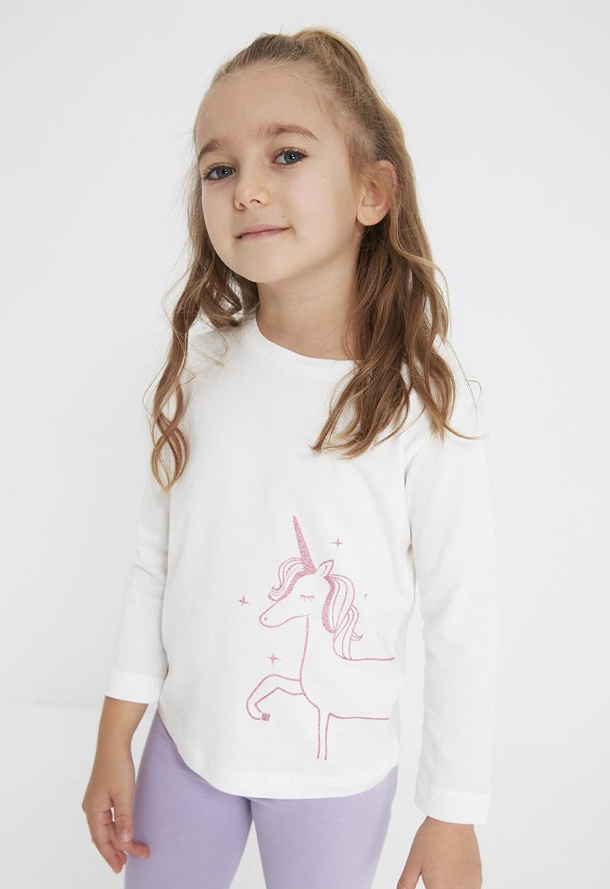 Trendyol - Girls unicorn printed tee - white