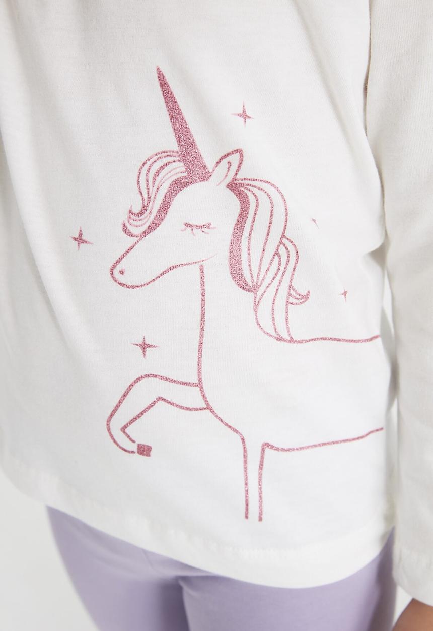 Trendyol - Girls unicorn printed tee - white