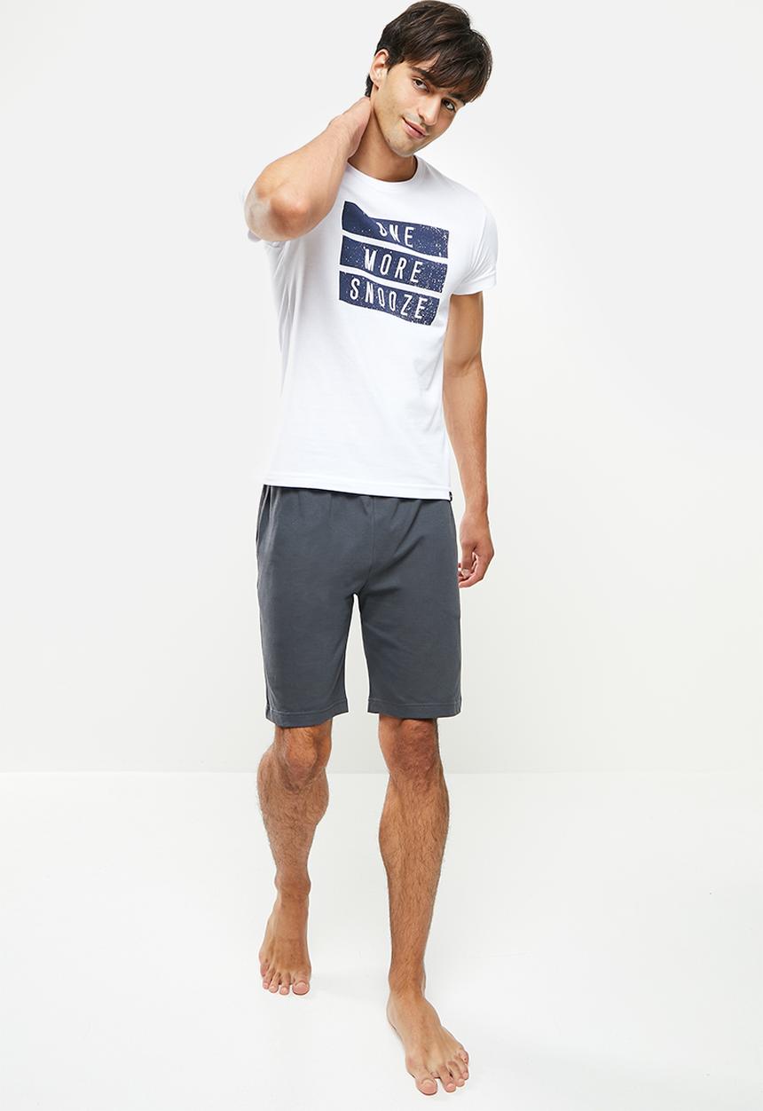 Superbalist - Graphic tee sleep set - white & grey