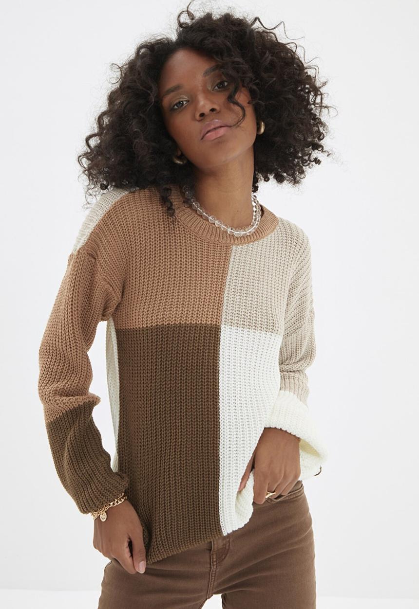 Trendyol - Color block knitwear sweater - camel