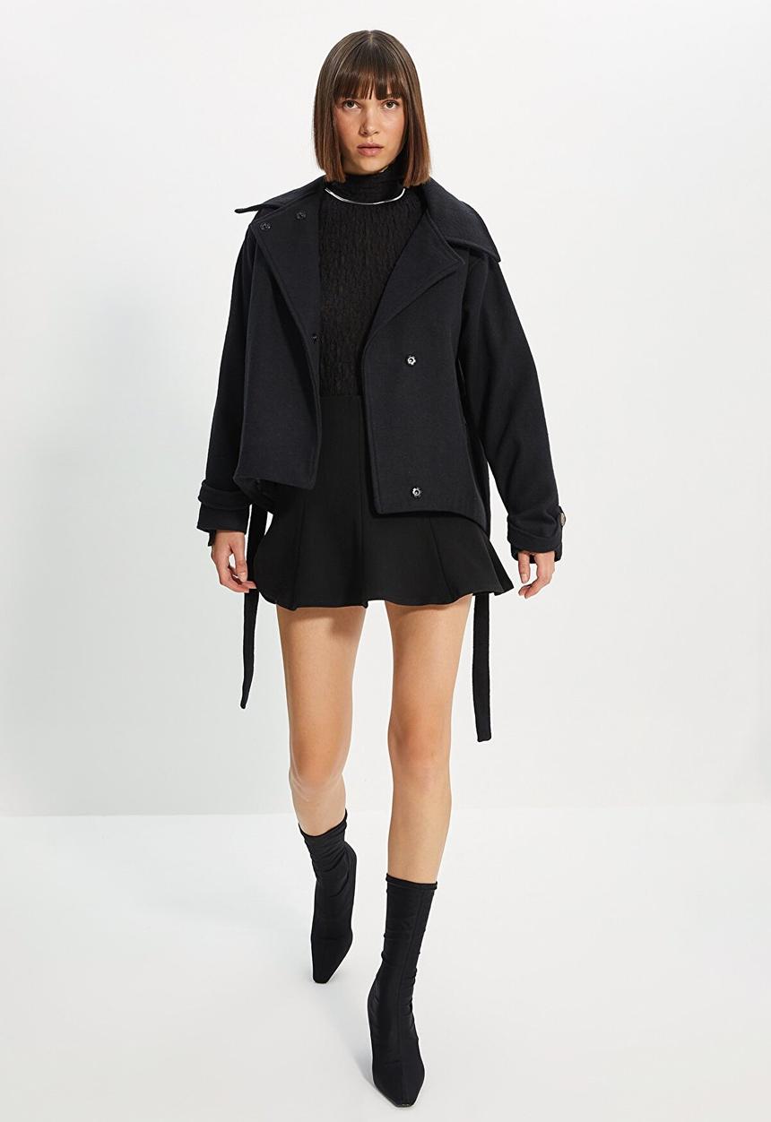 Trendyol - Belted wool cachet coat - black