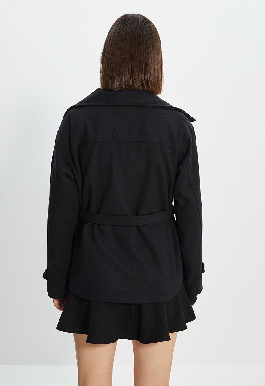 Trendyol - Belted wool cachet coat - black
