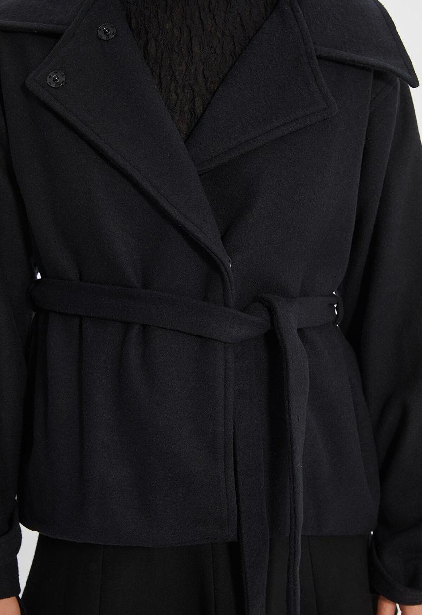 Trendyol - Belted wool cachet coat - black