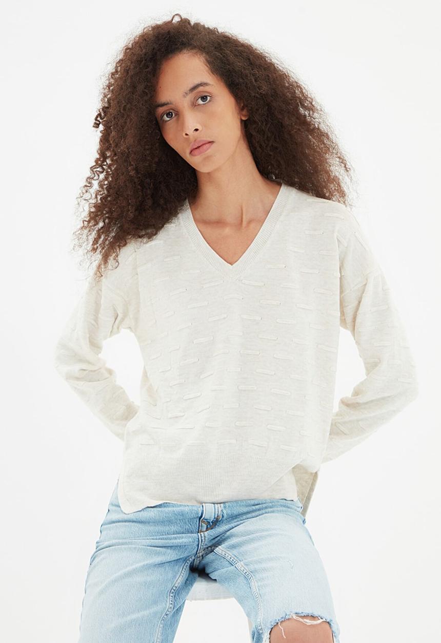 Trendyol - Knitted detailed knitwear sweater - ecru