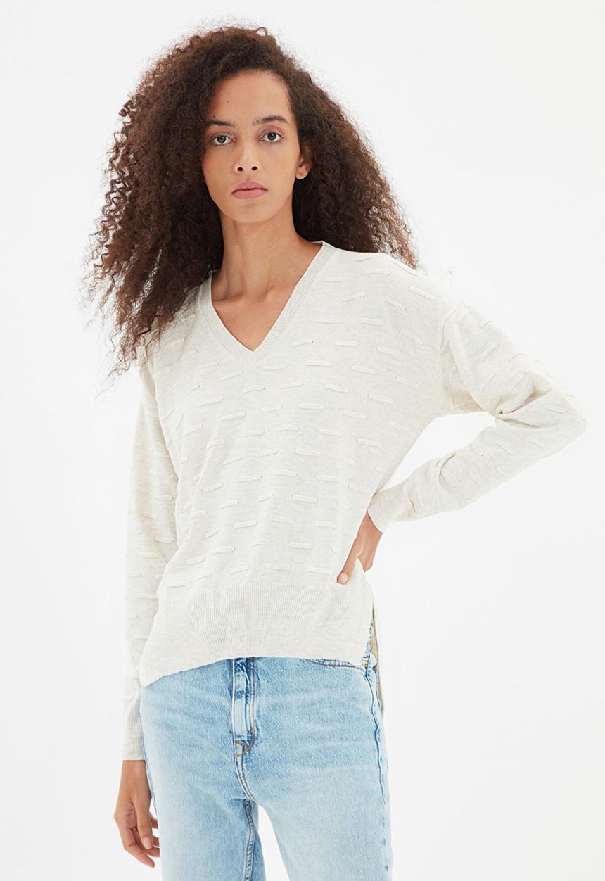 Trendyol - Knitted detailed knitwear sweater - ecru