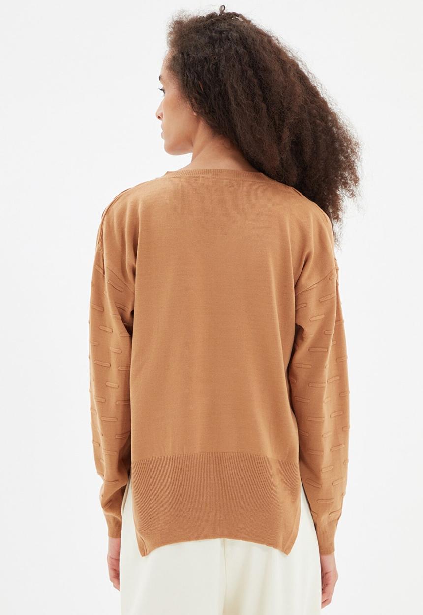 Trendyol - Knitted detailed knitwear sweater - camel