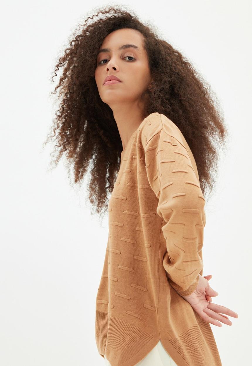 Trendyol - Knitted detailed knitwear sweater - camel