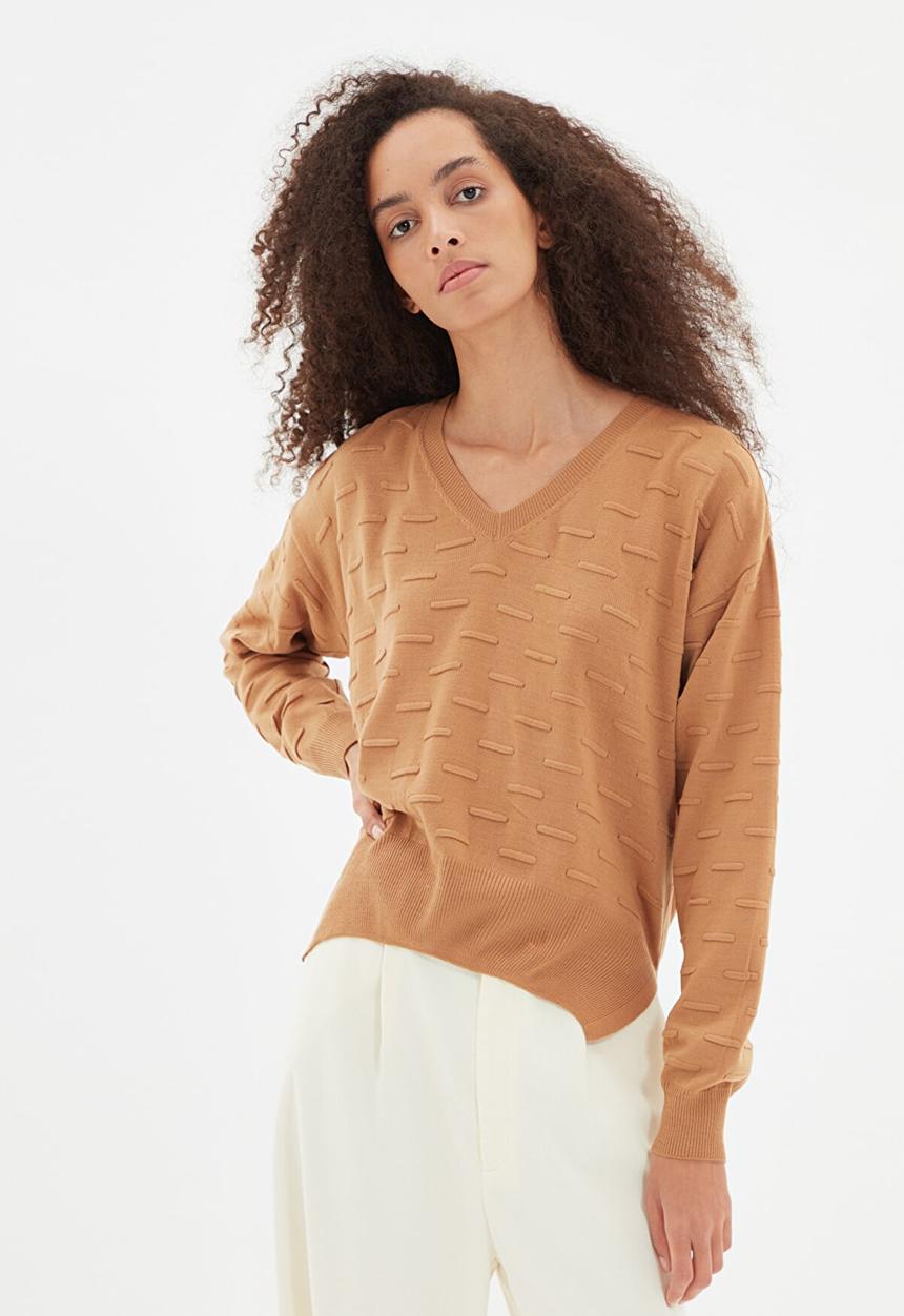 Trendyol - Knitted detailed knitwear sweater - camel