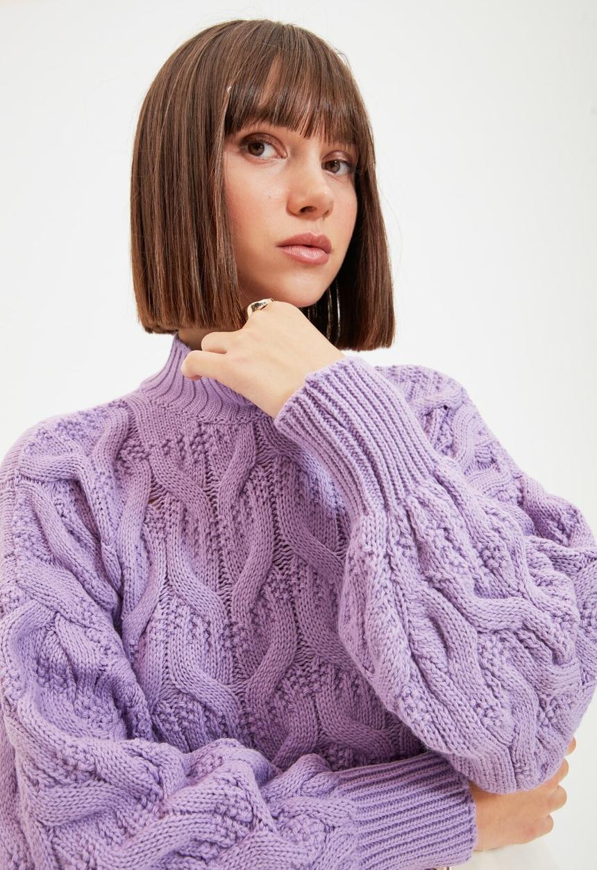 Trendyol - Oversize jacquard knitwear sweater - lilac