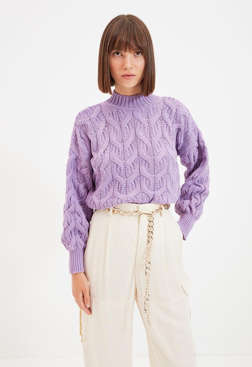 Trendyol - Oversize jacquard knitwear sweater - lilac