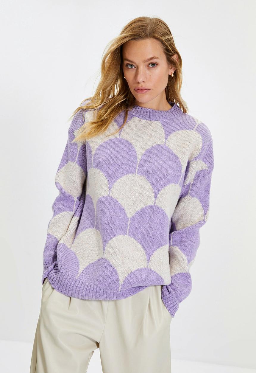 Trendyol - Oversize jacquard knitwear sweater - purple