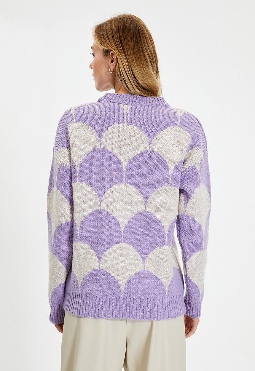Trendyol - Oversize jacquard knitwear sweater - purple
