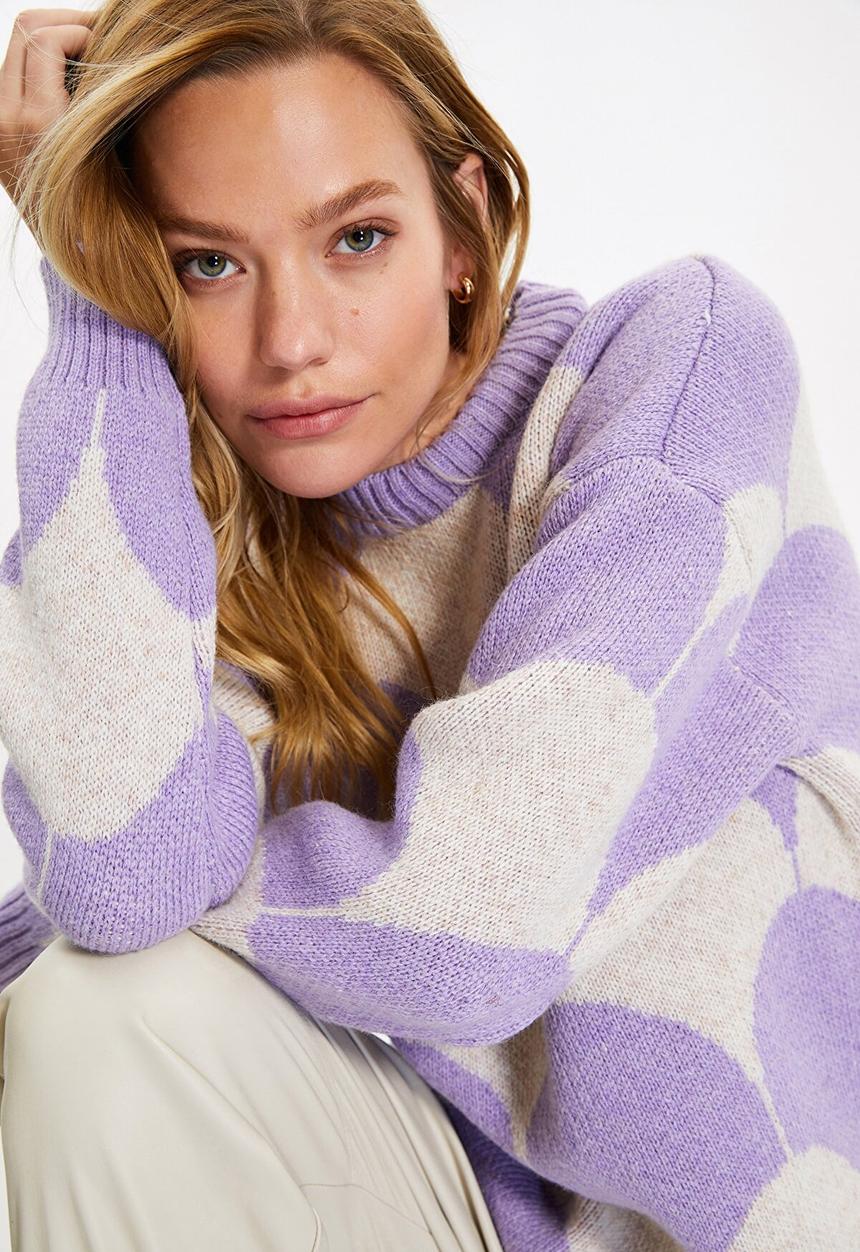 Trendyol - Oversize jacquard knitwear sweater - purple