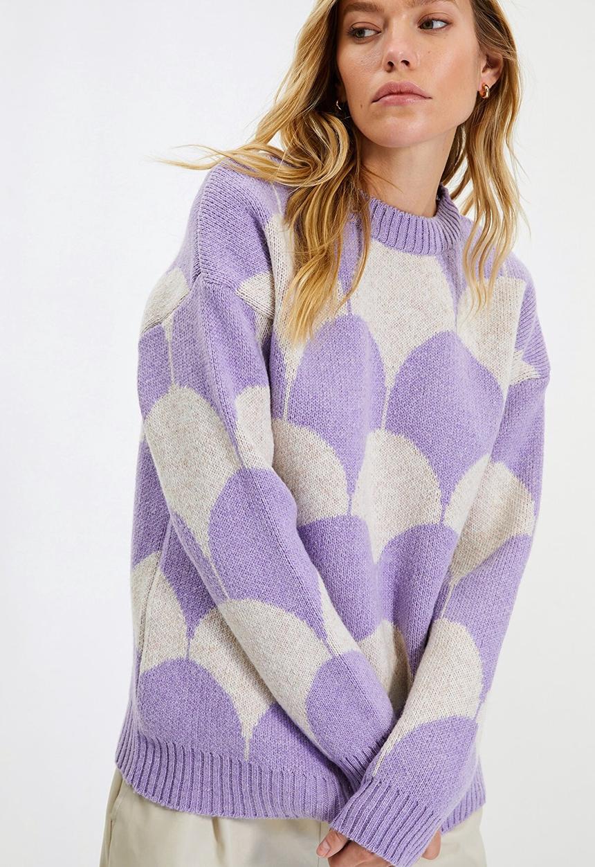 Trendyol - Oversize jacquard knitwear sweater - purple
