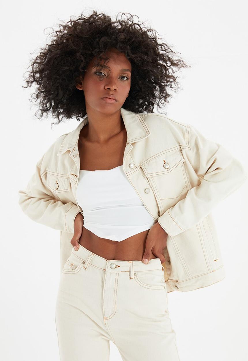 Trendyol - Basic denim jacket - ecru