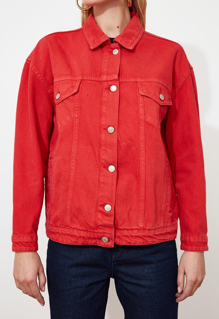Trendyol - Basic denim jacket - red