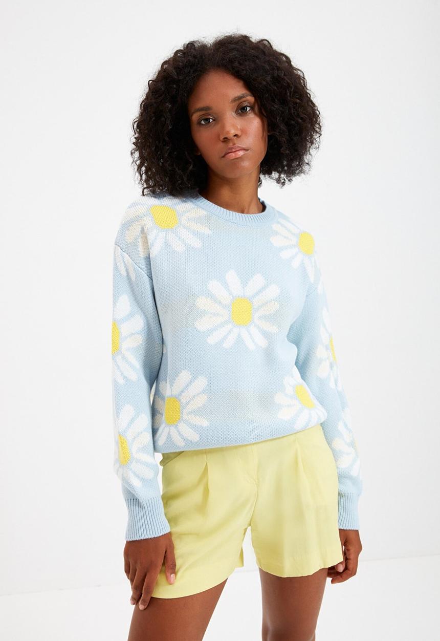 Trendyol - Crew neck knitwear sweater - clear blue