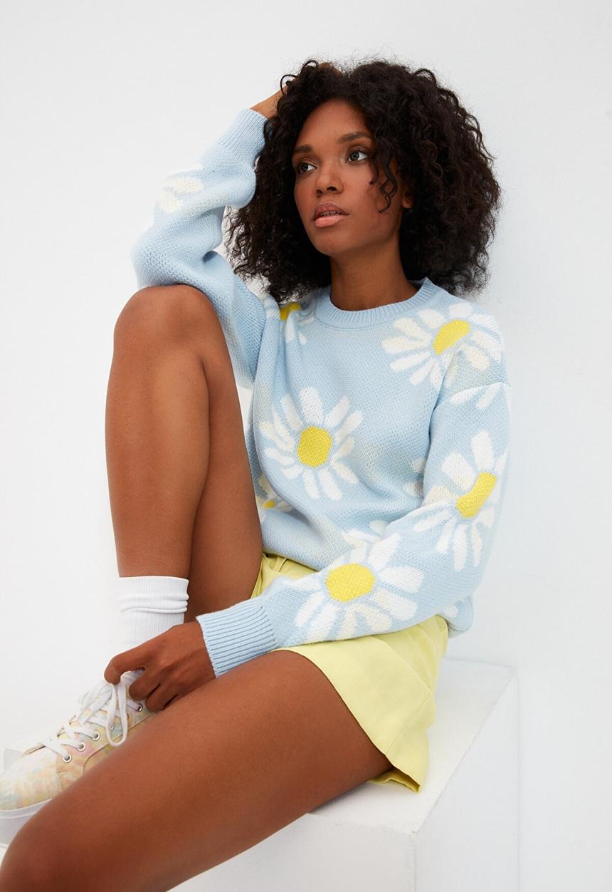 Trendyol - Crew neck knitwear sweater - clear blue